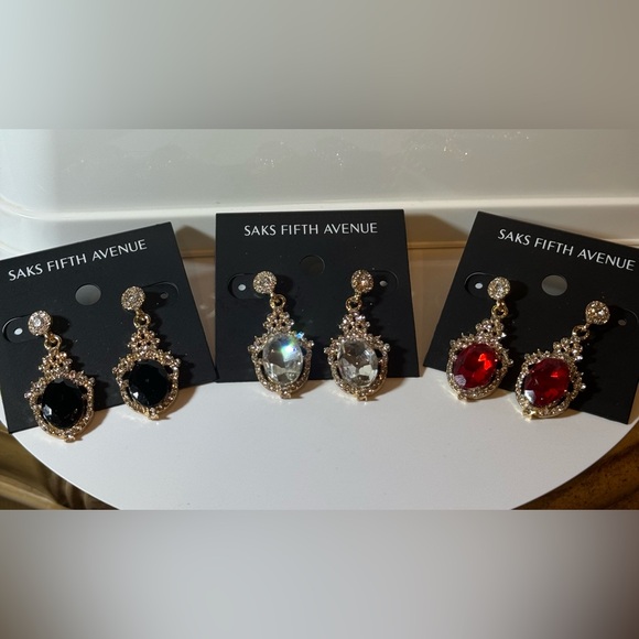 Saks Fifth Ave Gold Tone Black Crystal Post Dangle Earrings - Picture 6 of 6